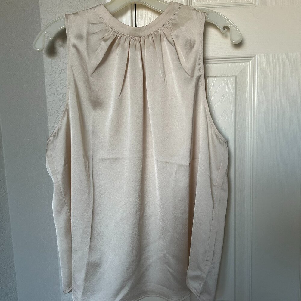 Loft Women's Sleeveless Dress Blouse - Pleated Neck - Large - Cream Color - NWT